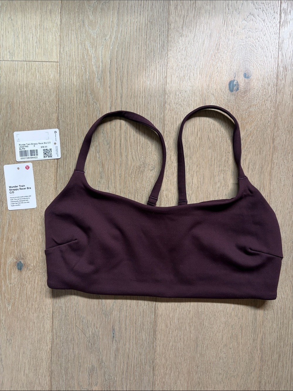 EUC wunder train strappy racer bra c/d cups black plum size 6 lululemon